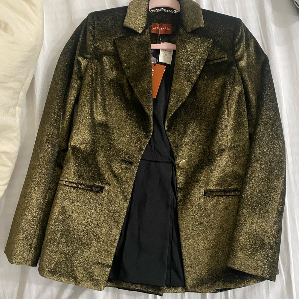 Altuzarra black and gold glittery / sparkly velvet blazer. new with tags